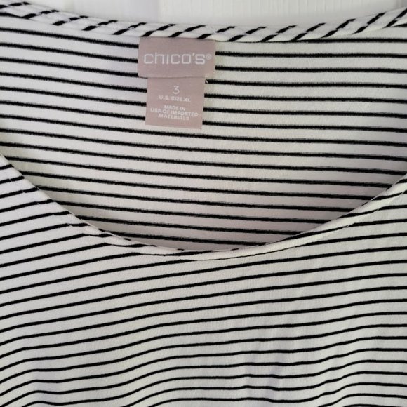 Chico's black and white striped top 3/4 sleeves knotted in front Size 3/… - Picture 3 of 5